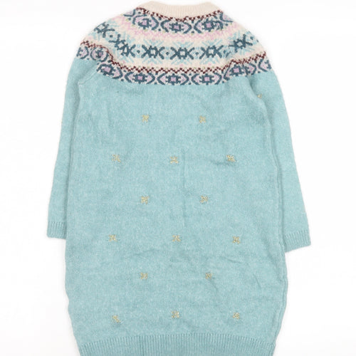 Marks and Spencer Girls Green Fair Isle Knit Jumper Dress 4-5 Years Soft Acrylic Mix