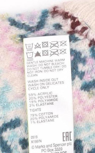 Marks and Spencer Girls Green Fair Isle Knit Jumper Dress 4-5 Years Soft Acrylic Mix