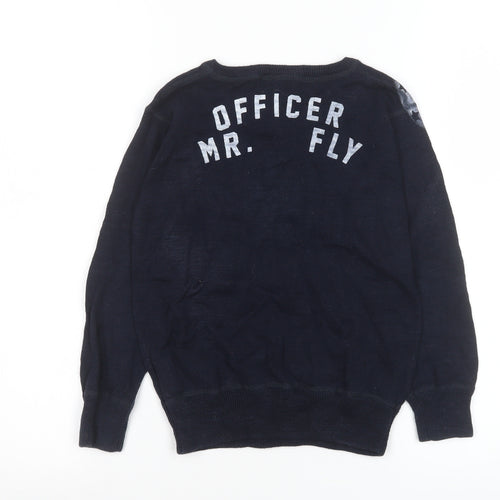 Brums Boys Navy Blue V-Neck Pullover Jumper 6 Years 100% Cotton Graphic Print
