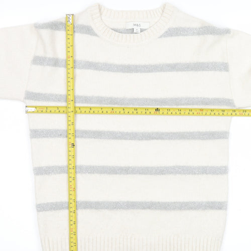 Marks and Spencer Women Ivory Striped Crew Neck Knit Jumper XS