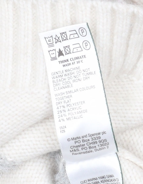 Marks and Spencer Women Ivory Striped Crew Neck Knit Jumper XS