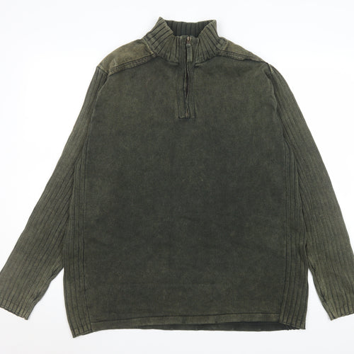 Matalan Easy Men's Green Cotton 1/4 Zip Ribbed Sweatshirt XL