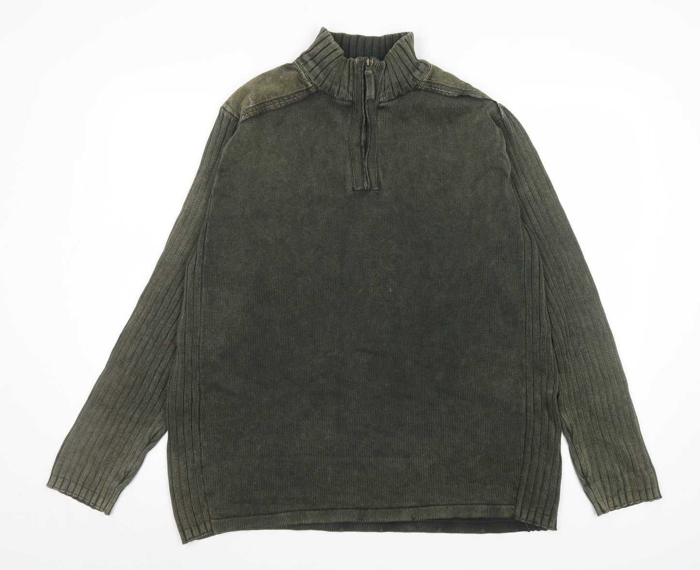 Matalan Easy Men's Green Cotton 1/4 Zip Ribbed Sweatshirt XL