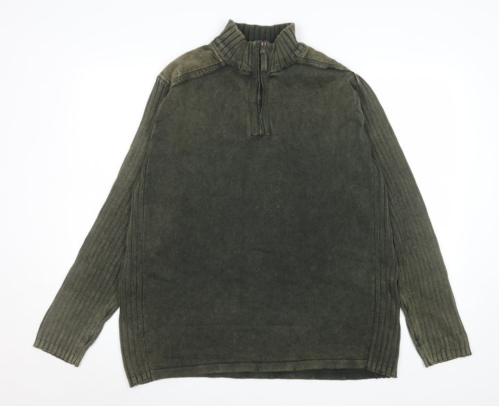 Matalan Easy Men's Green Cotton 1/4 Zip Ribbed Sweatshirt XL