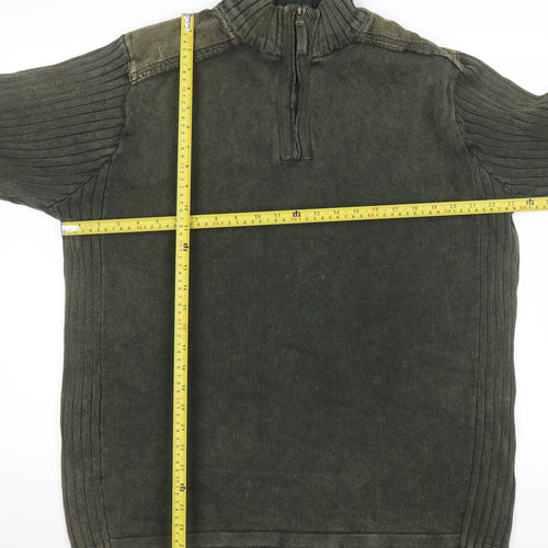 Matalan Easy Men's Green Cotton 1/4 Zip Ribbed Sweatshirt XL