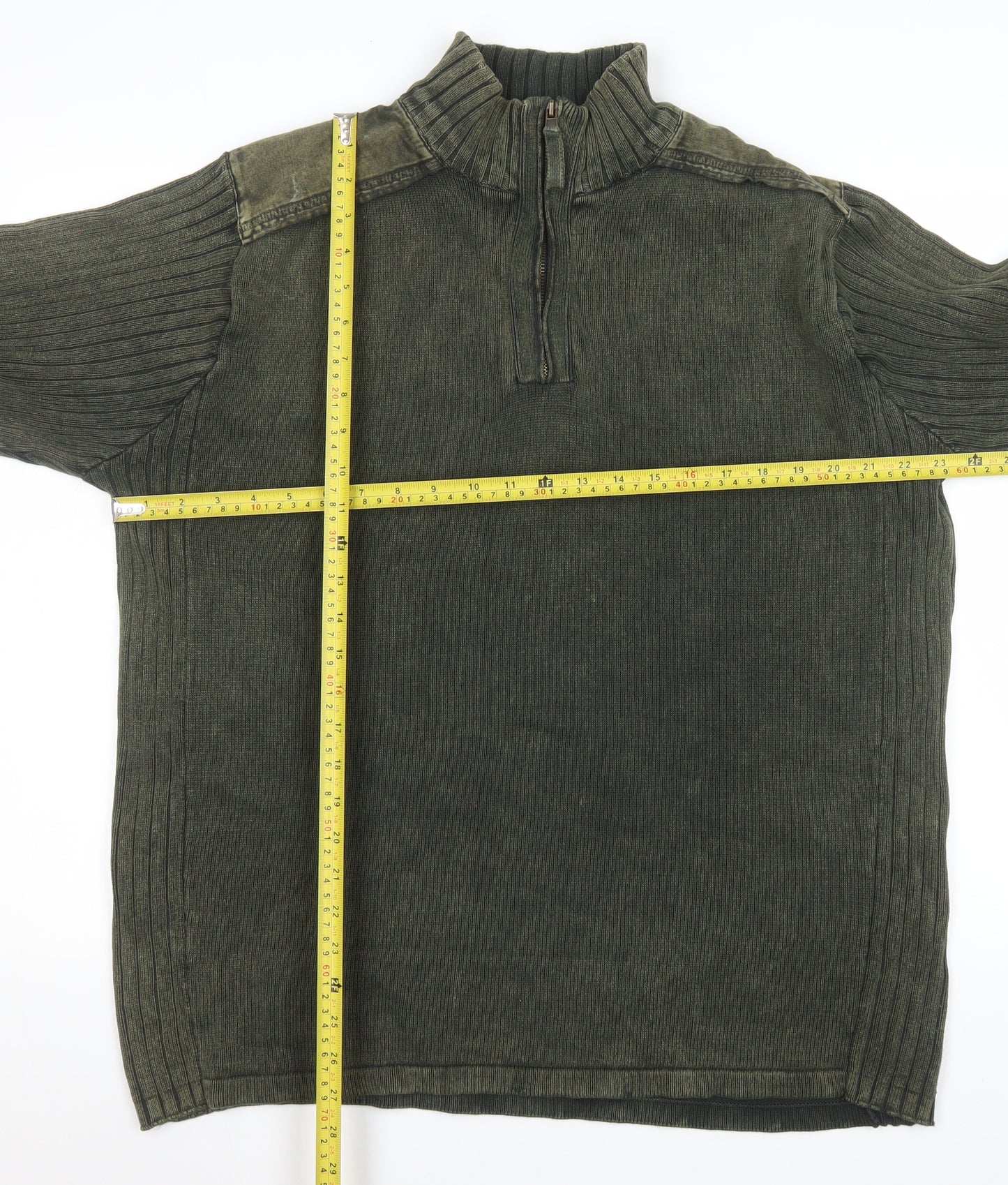 Matalan Easy Men's Green Cotton 1/4 Zip Ribbed Sweatshirt XL