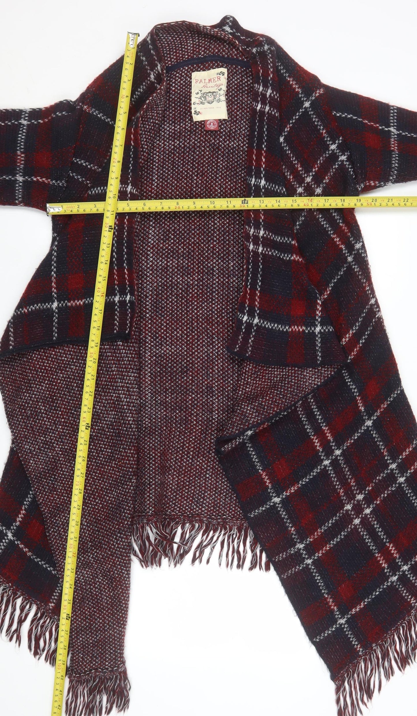 Falmer Heritage Womens Red Check Wrap Knit Cardigan Small
