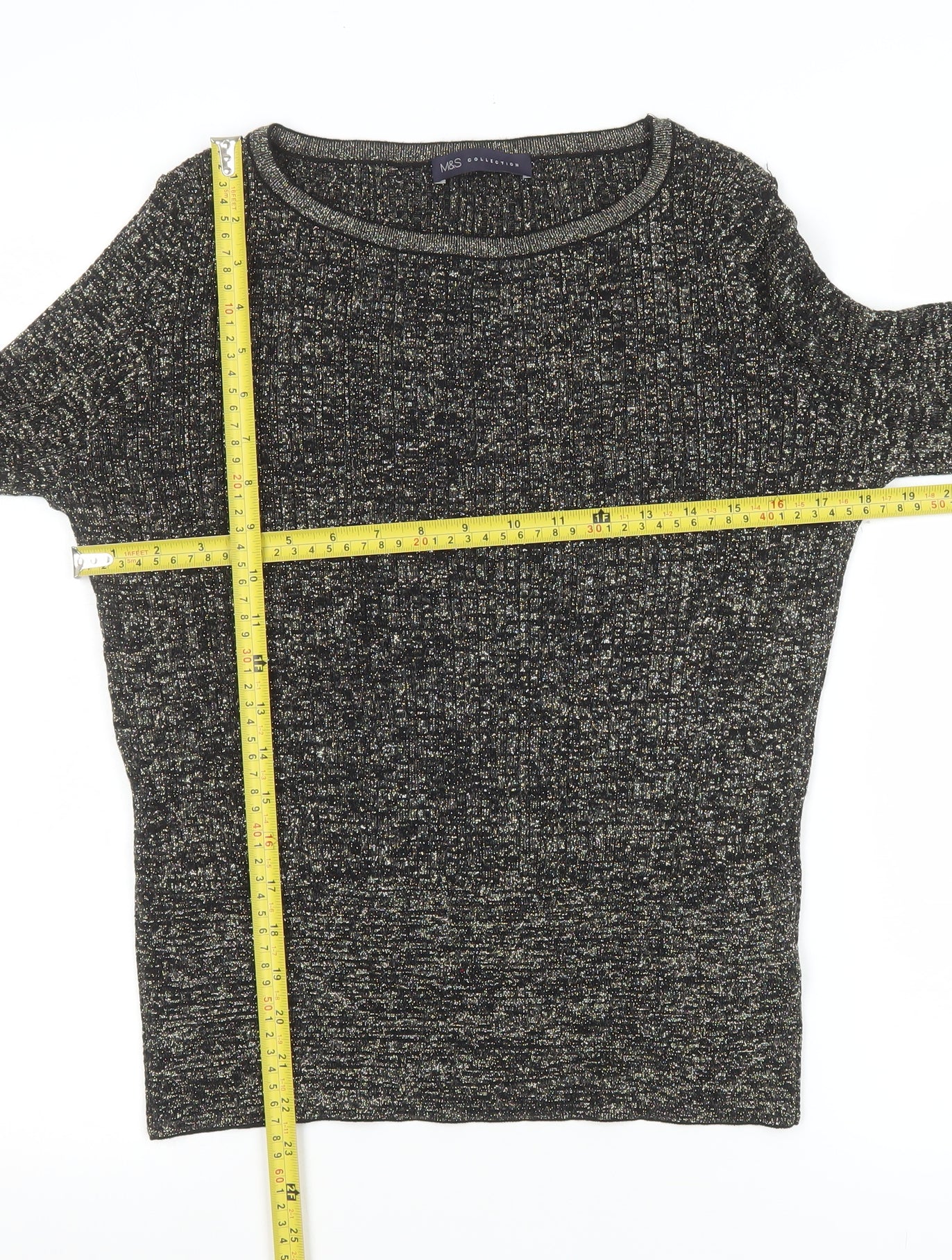 Marks and Spencer Womens Black Metallic Knit Medium Pullover Jumper