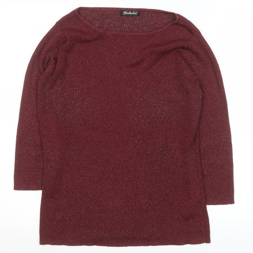 Berkertex Womens Red Knit 3/4 Sleeve Boat Neck Top Size 10-12