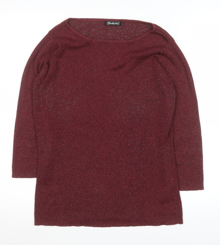Berkertex Womens Red Knit 3/4 Sleeve Boat Neck Top Size 10-12