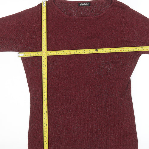 Berkertex Womens Red Knit 3/4 Sleeve Boat Neck Top Size 10-12