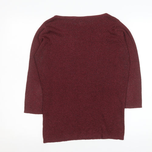 Berkertex Womens Red Knit 3/4 Sleeve Boat Neck Top Size 10-12