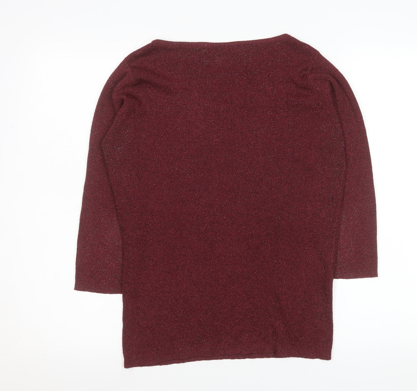 Berkertex Womens Red Knit 3/4 Sleeve Boat Neck Top Size 10-12