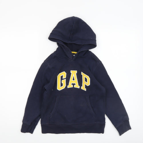 GAP Boys Navy Blue Logo Pullover Hoodie Size 6-7 Years Fleece Cotton Blend