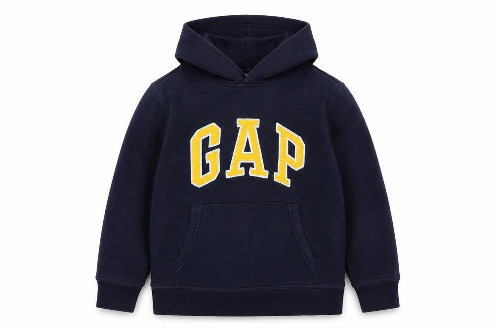 GAP Boys Navy Blue Logo Pullover Hoodie Size 6-7 Years Fleece Cotton Blend