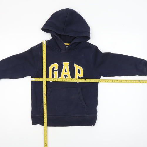 GAP Boys Navy Blue Logo Pullover Hoodie Size 6-7 Years Fleece Cotton Blend