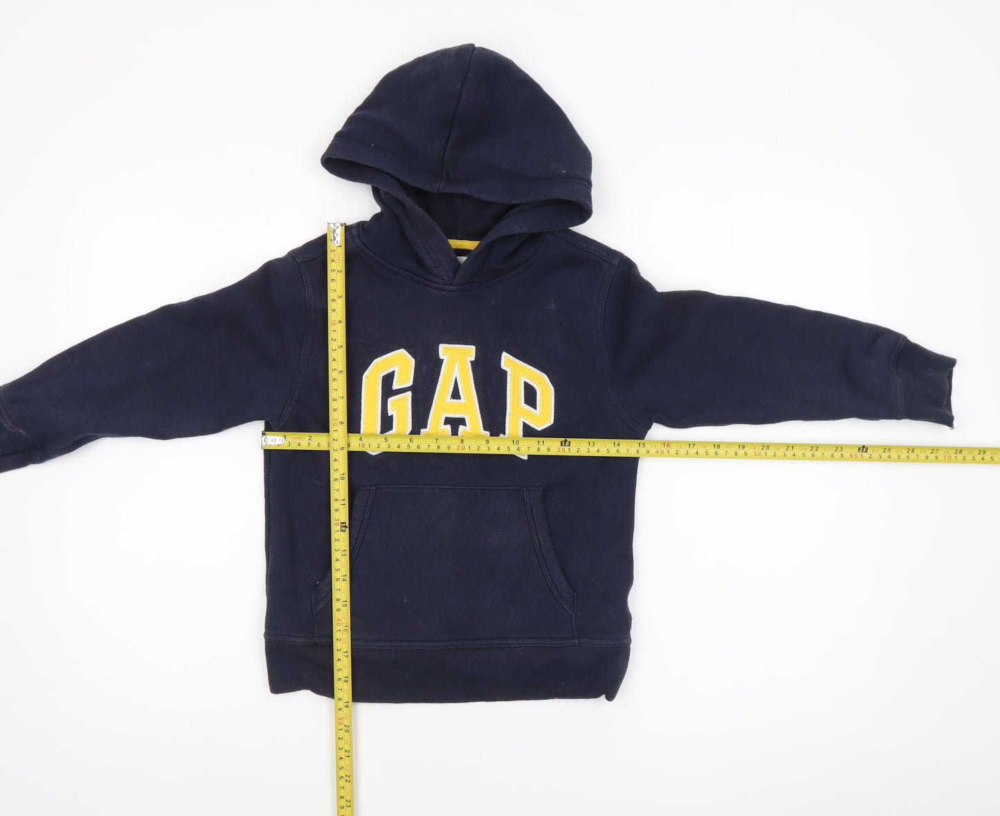 GAP Boys Navy Blue Logo Pullover Hoodie Size 6-7 Years Fleece Cotton Blend