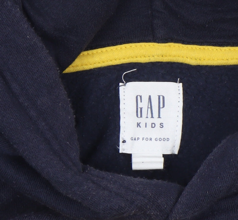 GAP Boys Navy Blue Logo Pullover Hoodie Size 6-7 Years Fleece Cotton Blend