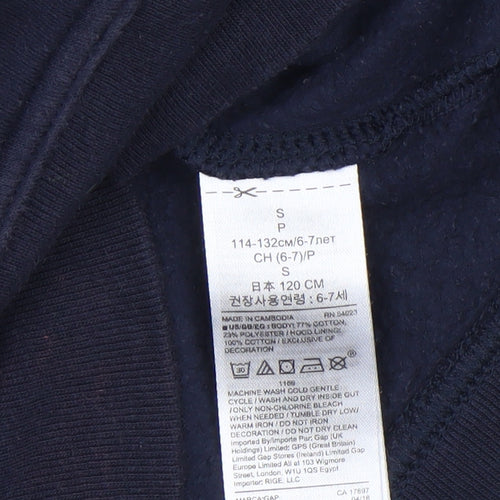 GAP Boys Navy Blue Logo Pullover Hoodie Size 6-7 Years Fleece Cotton Blend