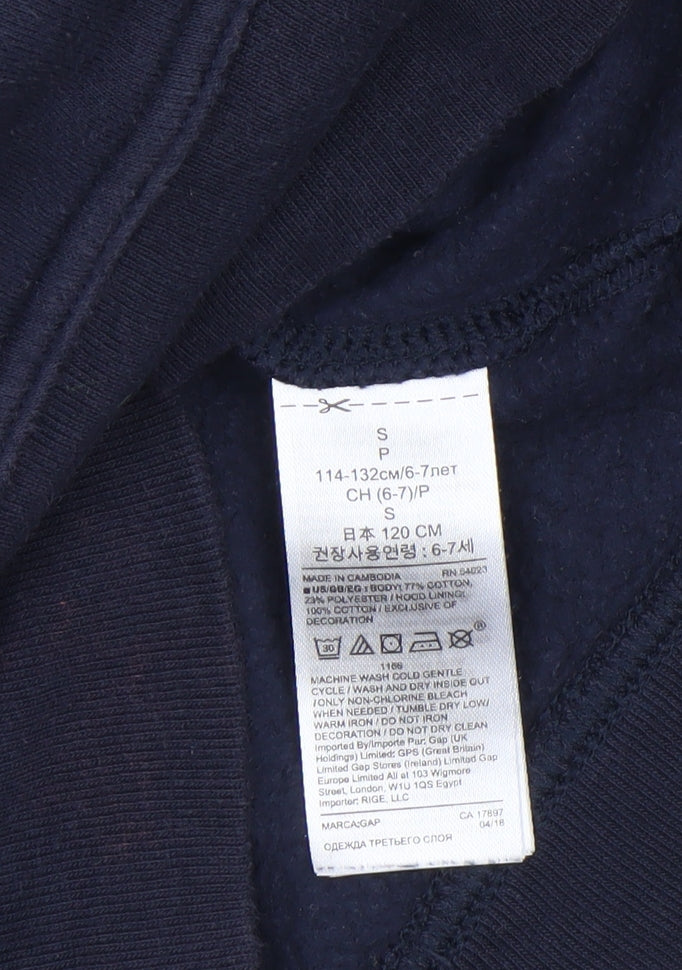 GAP Boys Navy Blue Logo Pullover Hoodie Size 6-7 Years Fleece Cotton Blend