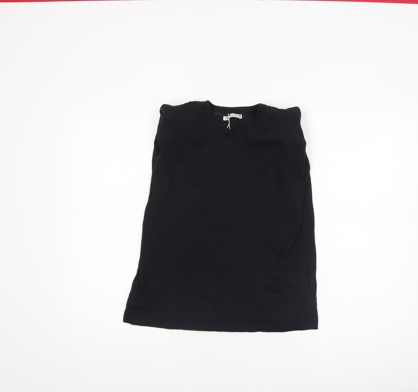 Zara Women's Black Cotton Basic Crew Neck T-Shirt Size S