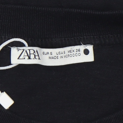 Zara Women's Black Cotton Basic Crew Neck T-Shirt Size S