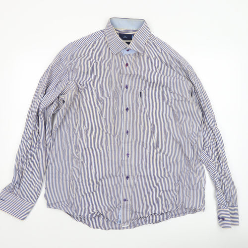 André Men's Blue Striped Cotton Long Sleeve Dress Shirt XL