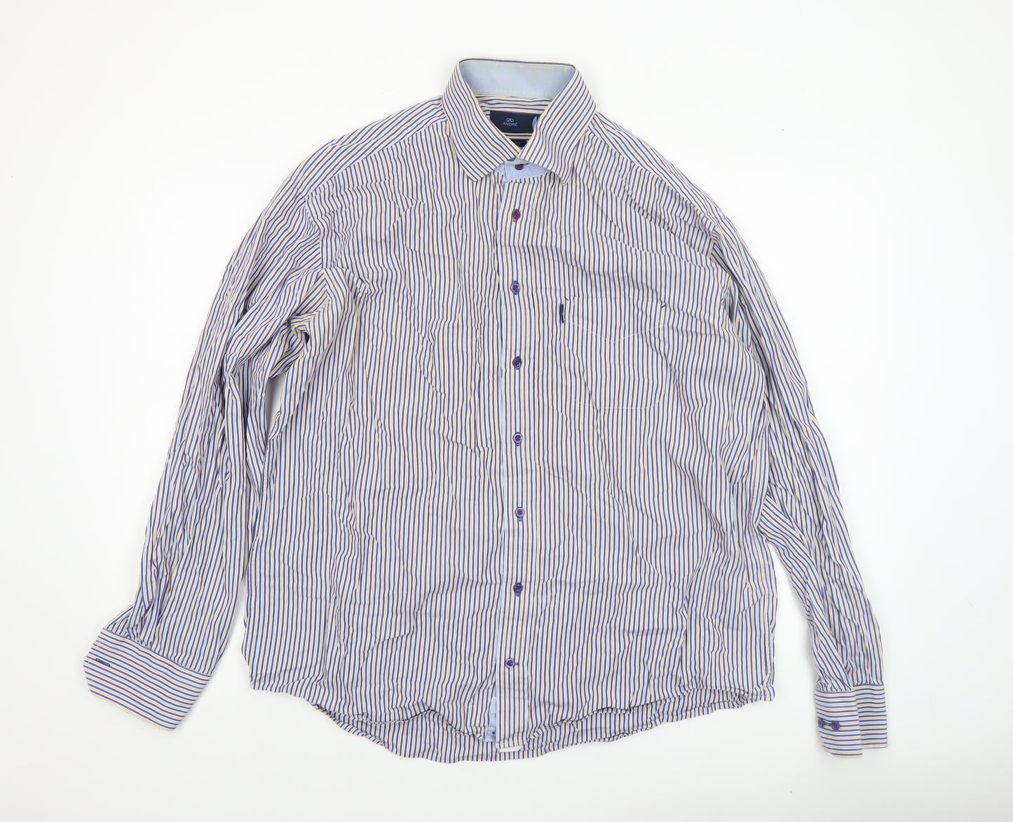 André Men's Blue Striped Cotton Long Sleeve Dress Shirt XL