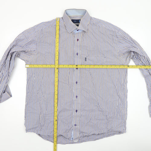 André Men's Blue Striped Cotton Long Sleeve Dress Shirt XL