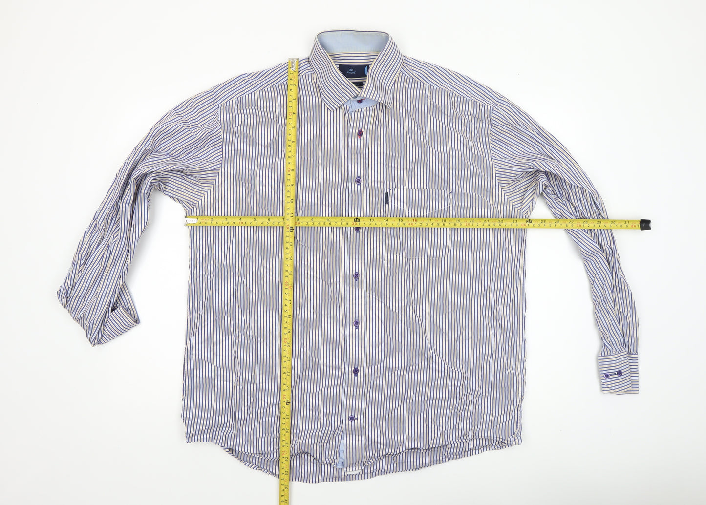 André Men's Blue Striped Cotton Long Sleeve Dress Shirt XL