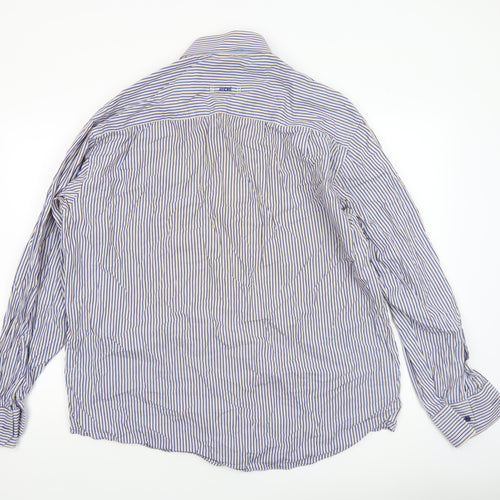 André Men's Blue Striped Cotton Long Sleeve Dress Shirt XL