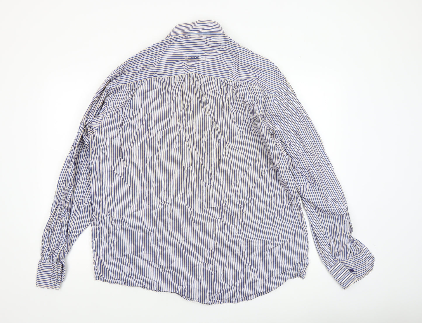André Men's Blue Striped Cotton Long Sleeve Dress Shirt XL