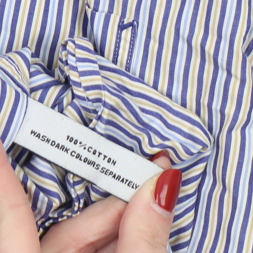 André Men's Blue Striped Cotton Long Sleeve Dress Shirt XL