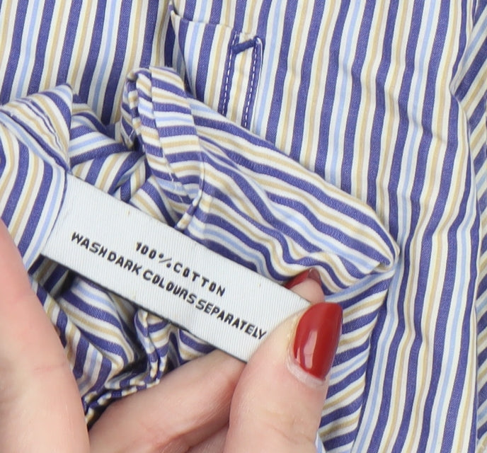 André Men's Blue Striped Cotton Long Sleeve Dress Shirt XL