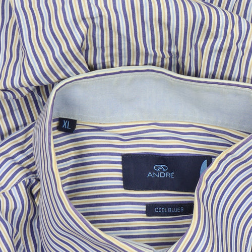André Men's Blue Striped Cotton Long Sleeve Dress Shirt XL
