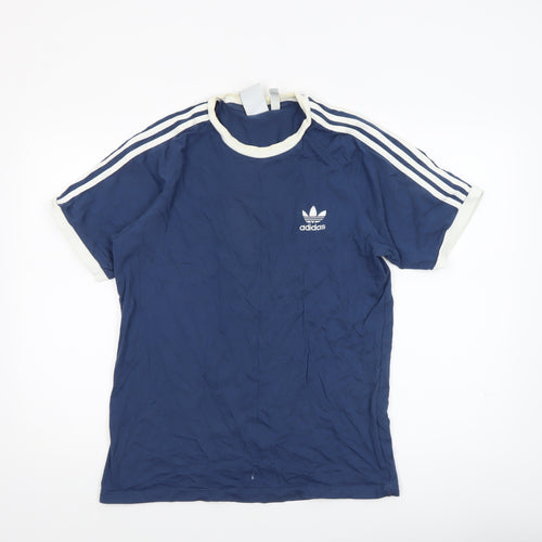 adidas Men's Blue Crew Neck Short Sleeve Cotton Sports T-Shirt Size M