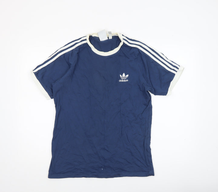 adidas Men's Blue Crew Neck Short Sleeve Cotton Sports T-Shirt Size M