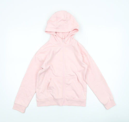 Dunnes Stores Girls Pink Full Zip Hoodie 9-10 Years Cotton Blend