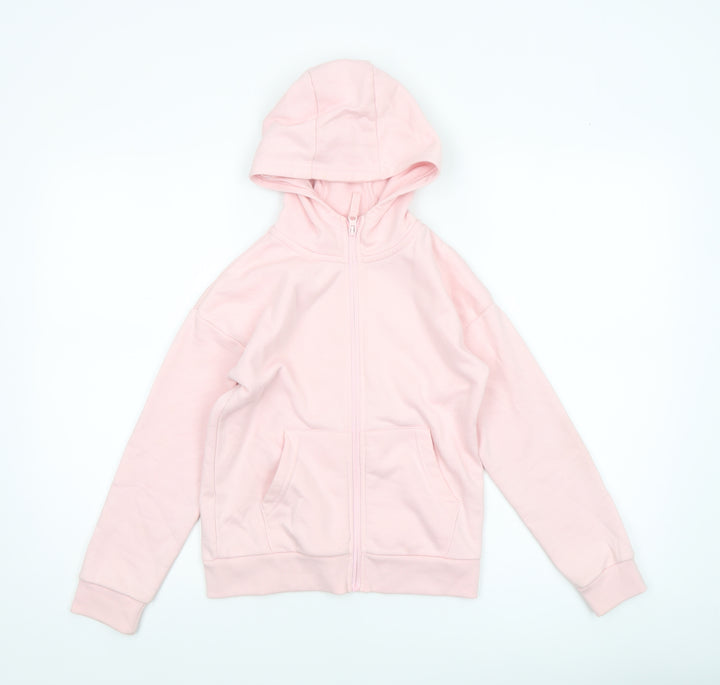 Dunnes Stores Girls Pink Full Zip Hoodie 9-10 Years Cotton Blend
