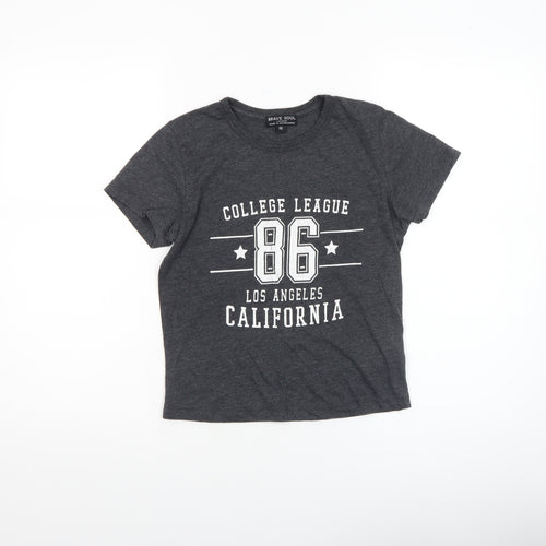 Brave Soul Women's Grey XS College Print Short Sleeve T-Shirt