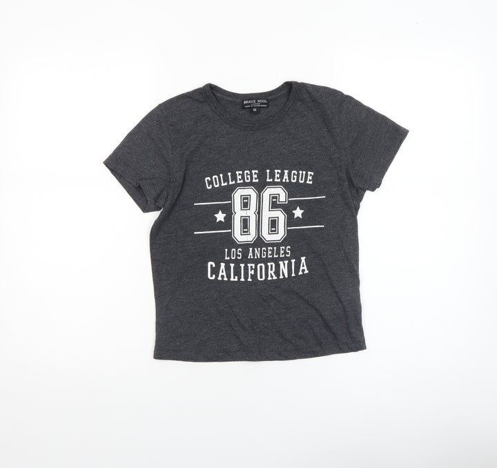Brave Soul Women's Grey XS College Print Short Sleeve T-Shirt