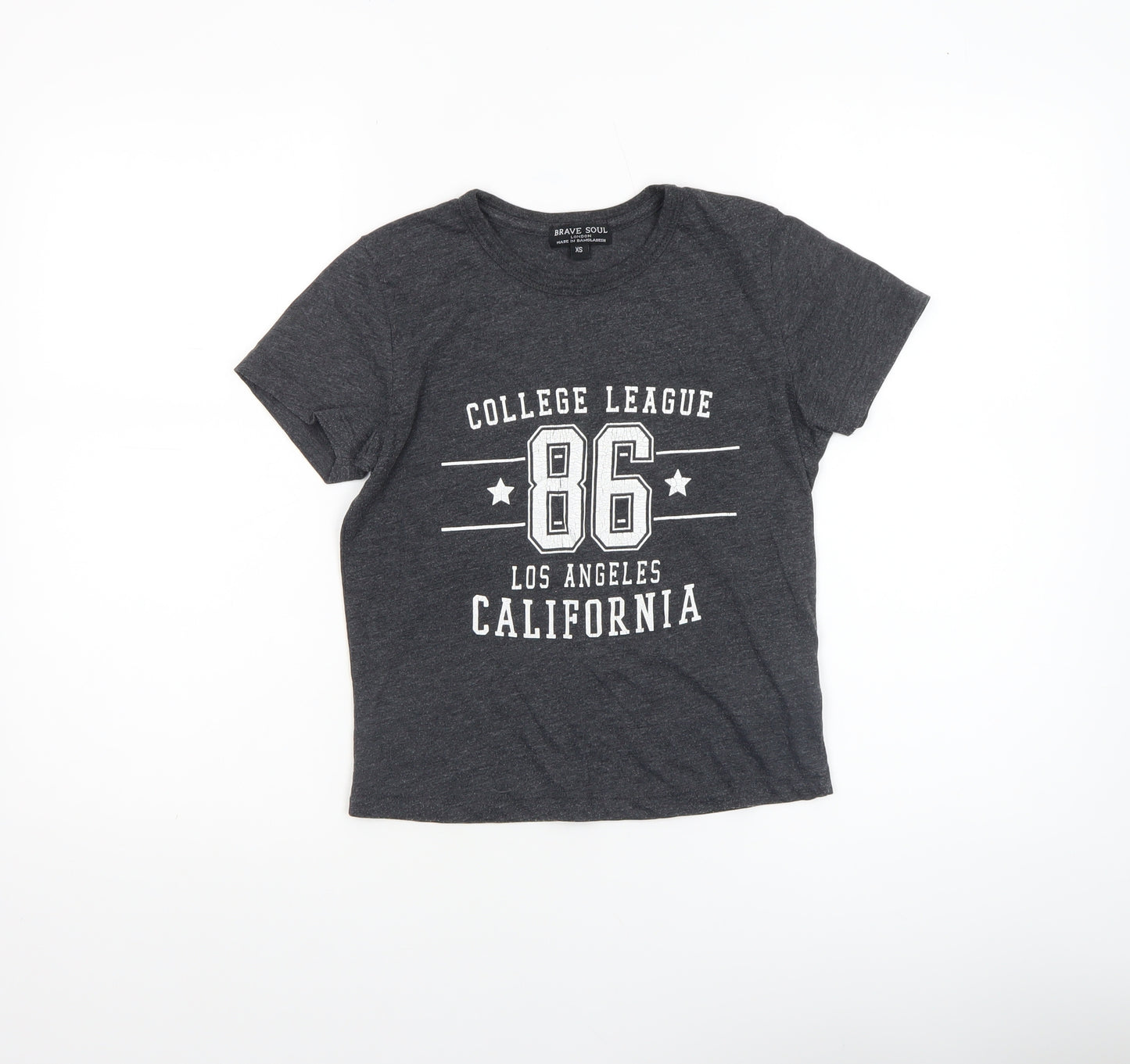 Brave Soul Women's Grey XS College Print Short Sleeve T-Shirt