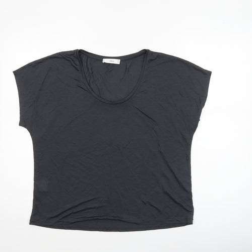 MNG Womens Black Basic T-Shirt Cotton Modal L Relaxed Fit