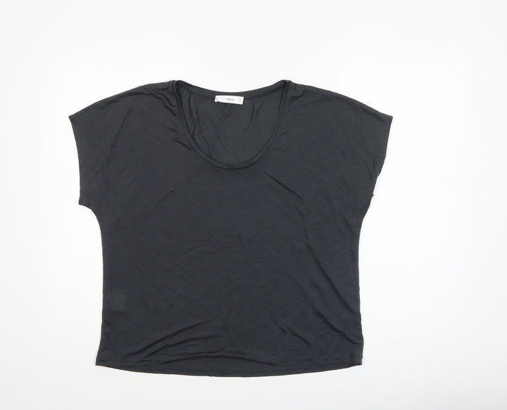 MNG Womens Black Basic T-Shirt Cotton Modal L Relaxed Fit