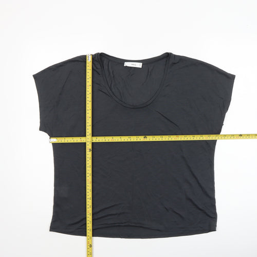 MNG Womens Black Basic T-Shirt Cotton Modal L Relaxed Fit