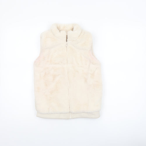 Dunnes Stores Girls Ivory Faux Fur Fleece Zip Waistcoat 9-10 Years
