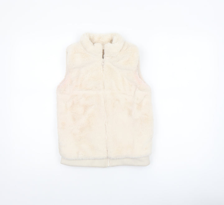 Dunnes Stores Girls Ivory Faux Fur Fleece Zip Waistcoat 9-10 Years