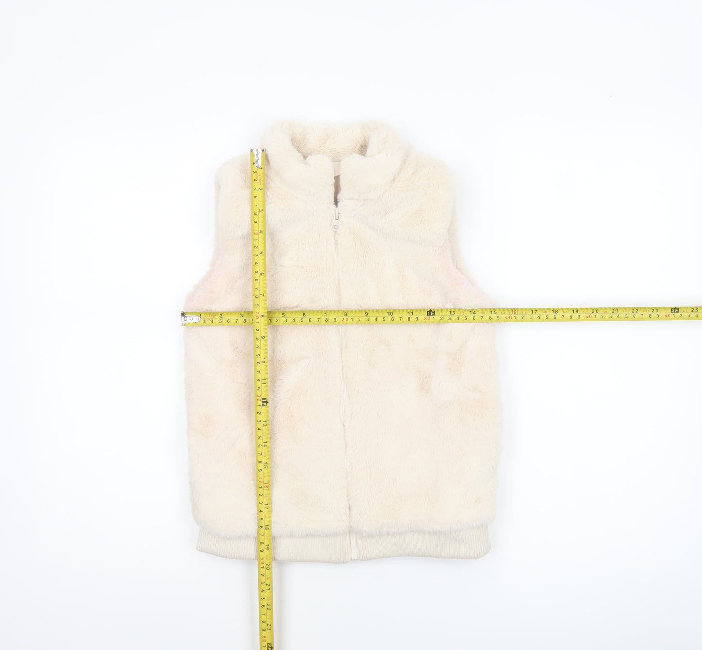 Dunnes Stores Girls Ivory Faux Fur Fleece Zip Waistcoat 9-10 Years