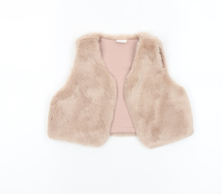 Next Girls Beige Faux Fur Lined Waistcoat 3-4 Years Soft Winter Gilet