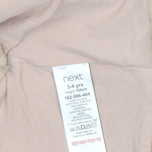 Next Girls Beige Faux Fur Lined Waistcoat 3-4 Years Soft Winter Gilet